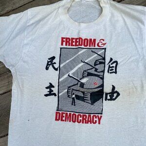 RARE Vintage 1989 Freedom & Democracy T Shirt Largg Single Stitch Political